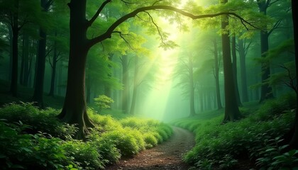 Obraz premium Enchanted Pathway A Journey Through the Heart of Nature