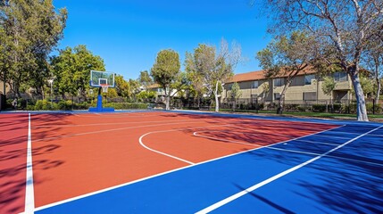 Naklejka premium Bright Basketball Court in Urban Park Setting