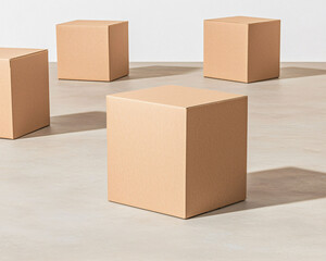 Fototapeta premium Minimalist cardboard boxes create interesting shadows on light floor