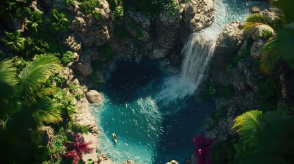 Naklejka premium Serene Waterfall in Tropical Paradise