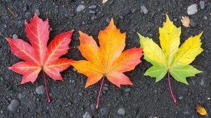 Colorful Autumn Leaves Arranged on Dark Surface