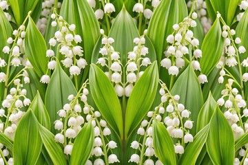 Fototapeta premium Symmetrical seamless repeating pattern with lily of the valley flower