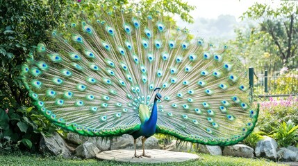Obraz premium Peacock's Radiant Display: Nature's Splendor Description: