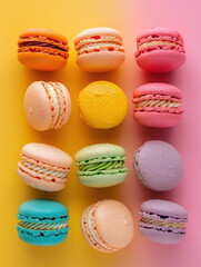 Obraz premium A colorful arrangement of macarons on a vibrant background.