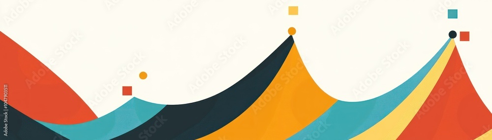 Wall mural abstract pattern with colorful waves, peaks and dots on white background.