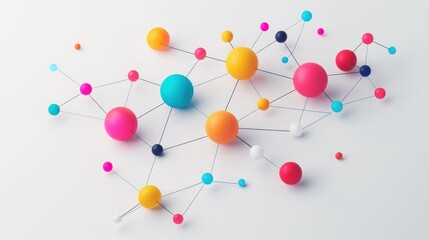 Colorful Spheres Interconnected by Strings on White Background