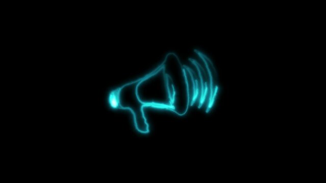 speeker icon animation, maike icon neon  on black background