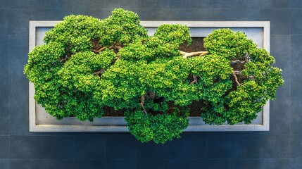 Fototapeta premium Lush Green Bonsai Tree in Modern Planter