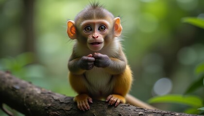 Fototapeta premium A curious monkey in the wild ready for adventure