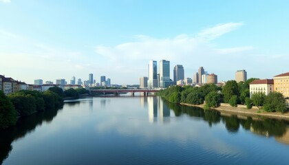 Fototapeta premium Elegant cityscape with serene river view