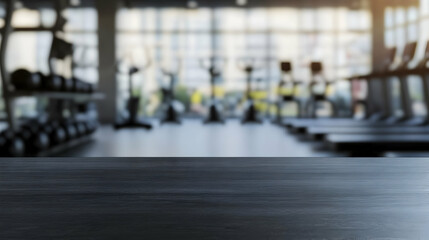 Fototapeta premium Modern Black Tabletop in a Gym Interior Setting