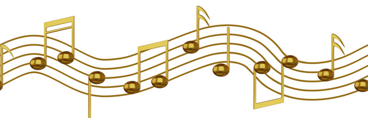 seamless border with gold musical notes. seamless musical pentagram with 3d golden notes