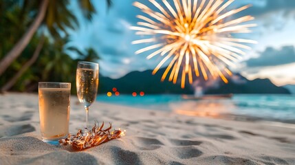 Spectacular fireworks display bursting with vivid colors and lights over the iconic skyline of a famous coastal city celebrating a lively festival or holiday event