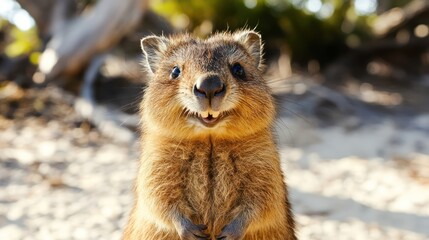Naklejka premium Quokka Smiling in Its Natural Habitat