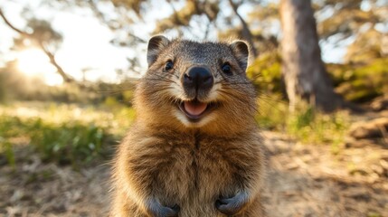 Naklejka premium Quokka Smiling in Its Natural Habitat