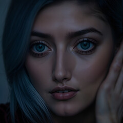 Beautiful woman with blue hair