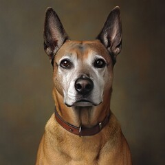 Obraz premium A close-up portrait of a mature dog with expressive eyes and a collar.