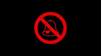 No sound bell icon. Bell icon warning animation. Stop bell icon on black background. signage and bell silhouette	