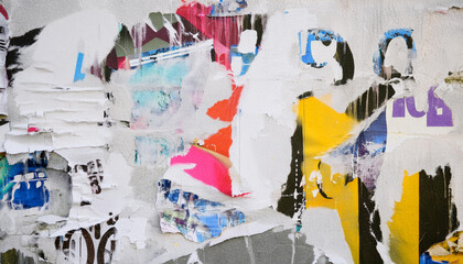 Fototapeta premium Torn paper poster, revealing the layers underneath, creating a vintage and gritty abstract texture