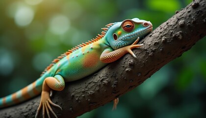 Fototapeta premium Vibrant Chameleon in its Natural Habitat