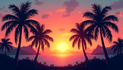 Naklejka premium Tranquil sunset over tropical waters