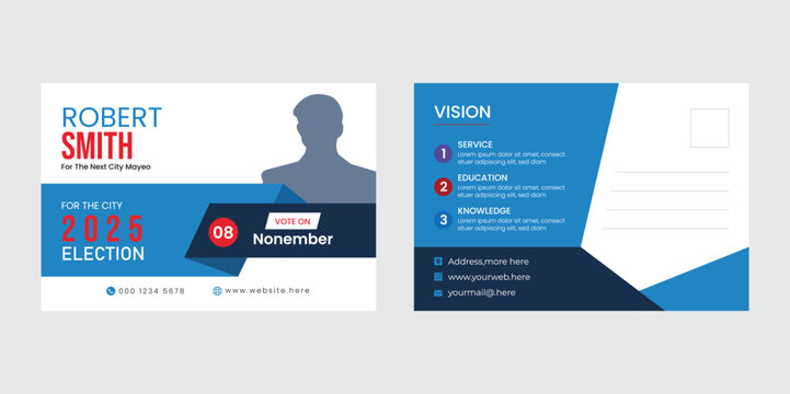  modern election postcard or eddm postcard design template. political election flyer template. Vector premium editable flyer leaflet layout for a voting campaign poster design.