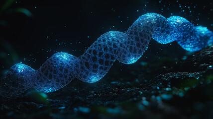 Obraz premium A blue spiral with a lot of sparkles. The blue color is very bright and the sparkles make it look like it's glowing