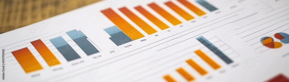 Canvas Prints Close-up of a printed financial report with bar graphs and a pie chart.