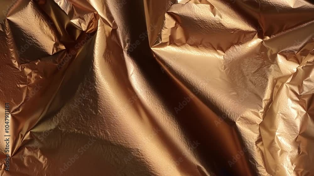 Poster a textured background of shiny metallic foil exhibits intricate creases and folds, reflecting warm c