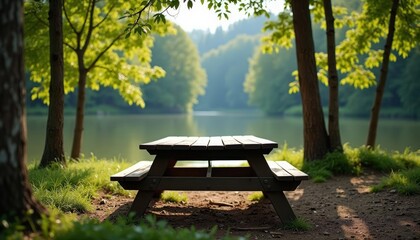 Naklejka premium Tranquil picnic spot by the lake