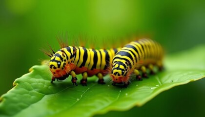 Naklejka premium Vibrant caterpillar on a leafy stage