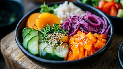 Colorful Warm Noodle Bowl with Fresh Vegetables