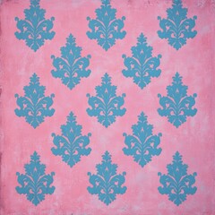 Fototapeta premium A decorative pattern featuring blue motifs on a pink background.