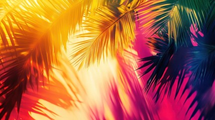 Tropical summer abstract with vibrant palm leaves and sunlit skies, creating a vacation mood, isolated on white