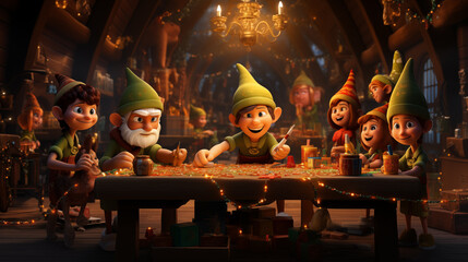 Santas Workshop With Busy Elves