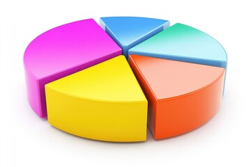 Obraz premium 3D pie chart divided into five colorful sections.