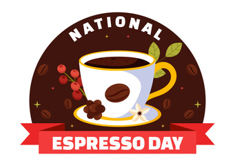 National Espresso Day Celebration Vector Illustration on November 23 Featuring a Coffee Cup and Beans in a Flat Style Cartoon Background