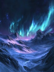 Ethereal Aurora Borealis Over Frozen Landscape