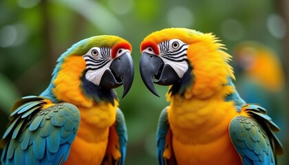 Obraz premium Parrots in a tropical embrace