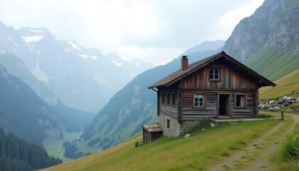 Fototapeta premium Peaceful mountain retreat serene and secluded