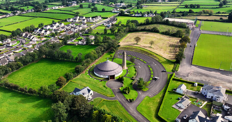 Aerial view of St Joseph's Catholic Church Dunloy Village County Antrim Northern Ireland