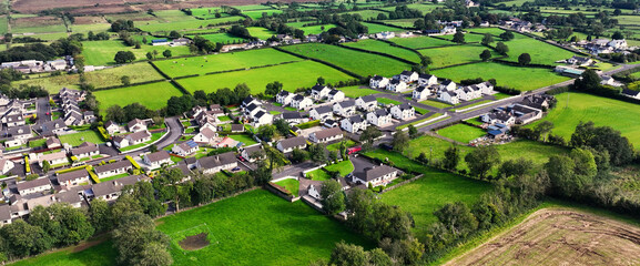 Aerial view of Dunloy Residential homes, town houses, bungalows, housing, ge Co Antrim Northern Ireland alows, housing, in Dunloy Village Co Antrim Northern Ireland