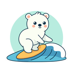 cute polar bear surfing on a sea vector illustration template design