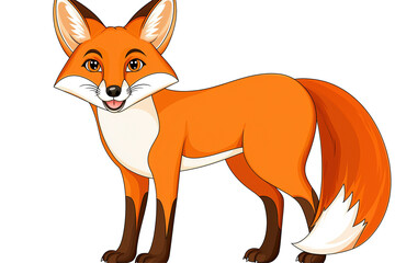 Obraz premium A cute cartoon fox illustration with a warm expression, standing proudly on a white isolated background. isolated on transparent background.