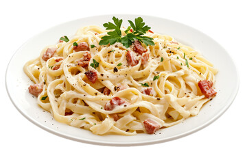 A delicious plate of spaghetti topped with rich tomato sauce and garnished with fresh basil, showcasing a gourmet Italian meal perfect for lunch or dinner