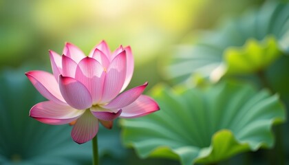  Elegance in bloom  A single pink lotus flower in focus against a blurred green background