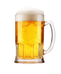 A frosty glass and mug of beer filled with golden lager, showcasing refreshing foam and bubbles, perfect for a pub party