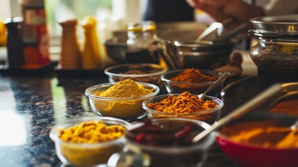 Fototapeta premium Vibrant Curry Spices for Family Gatherings