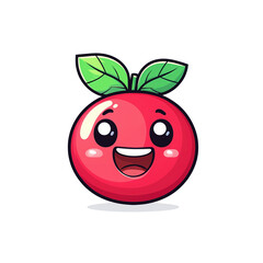 Obraz premium Cute cartoon red apple with a smiling face and green leaves, isolated on a white background. isolated on transparent background.