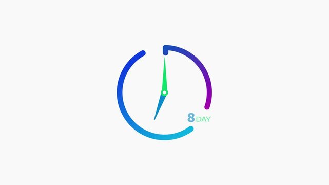8 Day timer countdown clock icon modern design animation UHD 4K video.